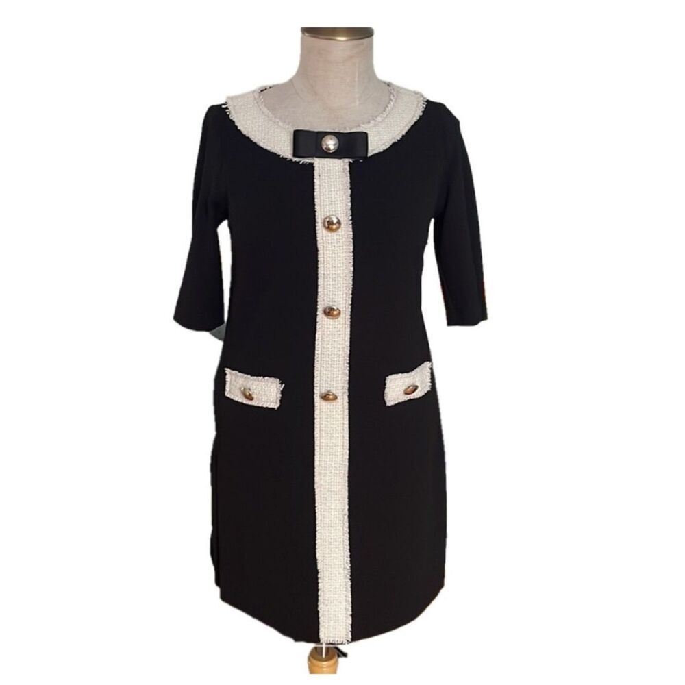 🛍️ Rinascimento Black Mini Dress with Cream Trim - Picture 2 of 8